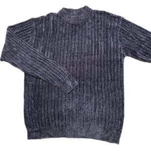 VTG Domani Collection Chenille Sweater Men's Medium Gray Soft Textured Stripes